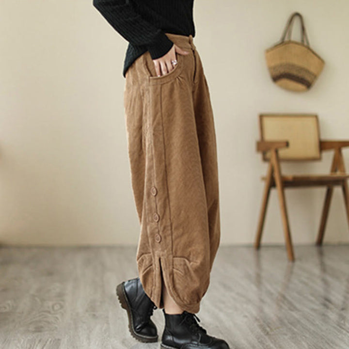 Buddha Stones Casual dames corduroy broek met knoopsluiting en Zakken. - image 1