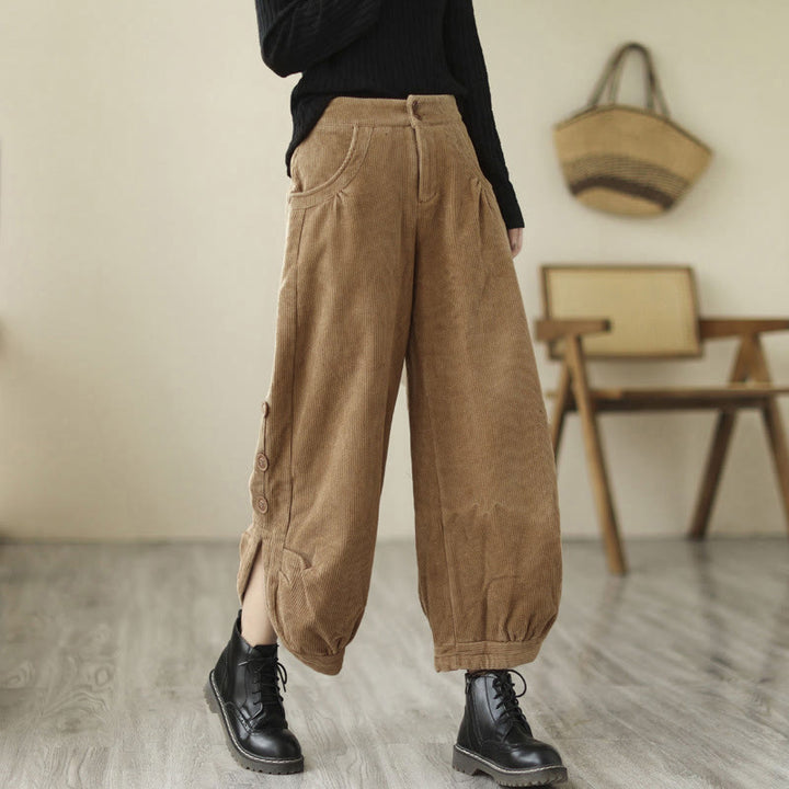 Buddha Stones Casual dames corduroy broek met knoopsluiting en Zakken. - Guldenroede - US8-10，UK/AU12-14，EU40-42 (2XL) - image 0