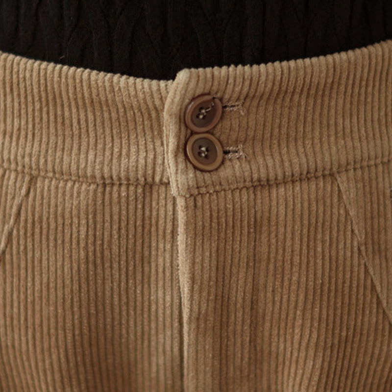 Buddha Stones Casual dames corduroy broek met knoopsluiting en Zakken. - image 4