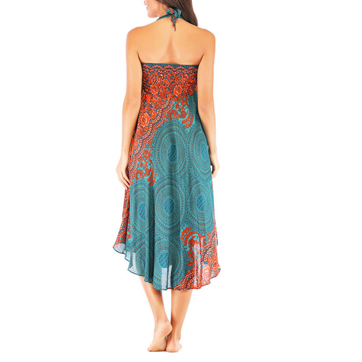 Buddha Stones Two Style Wear Bohemian Kompasroos Bloemenrok met Vetersluiting Jurk - image 5
