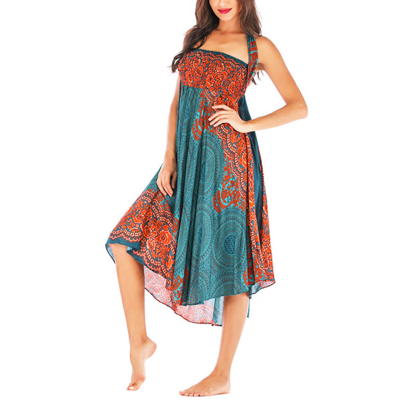 Buddha Stones Two Style Wear Bohemian Kompasroos Bloemenrok met Vetersluiting Jurk - image 2