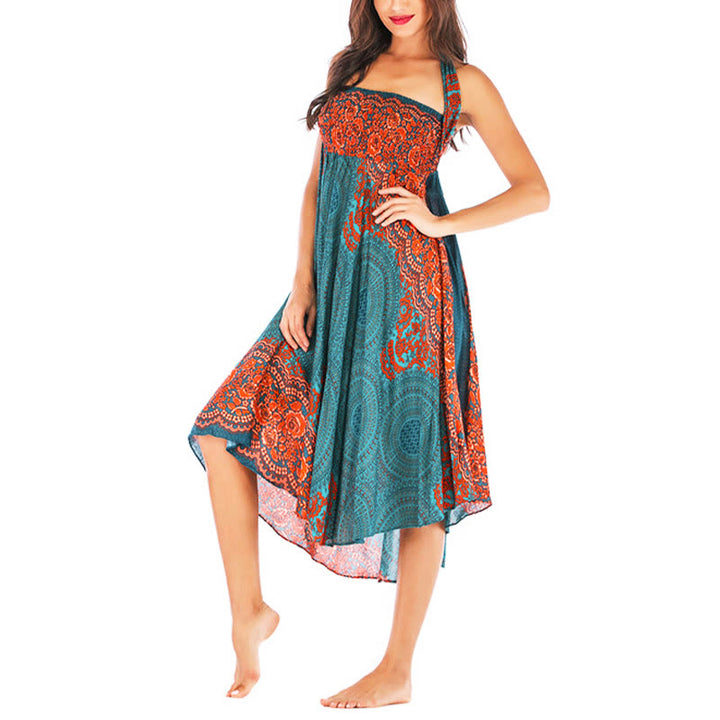 Buddha Stones Two Style Wear Bohemian Kompasroos Bloemenrok met Vetersluiting Jurk - image 2