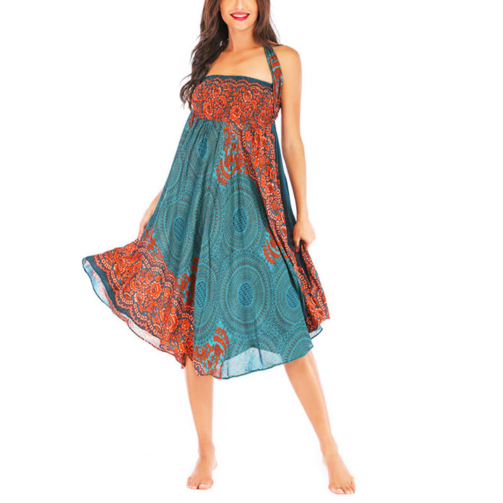 Buddha Stones Two Style Wear Bohemian Kompasroos Bloemenrok met Vetersluiting Jurk - image 6