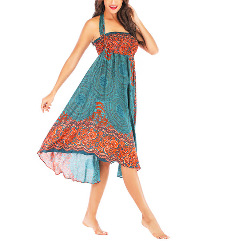 Buddha Stones Two Style Wear Bohemian Kompasroos Bloemenrok met Vetersluiting Jurk - image 7