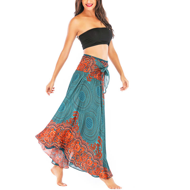 Buddha Stones Two Style Wear Bohemian Kompasroos Bloemenrok met Vetersluiting Jurk - image 3