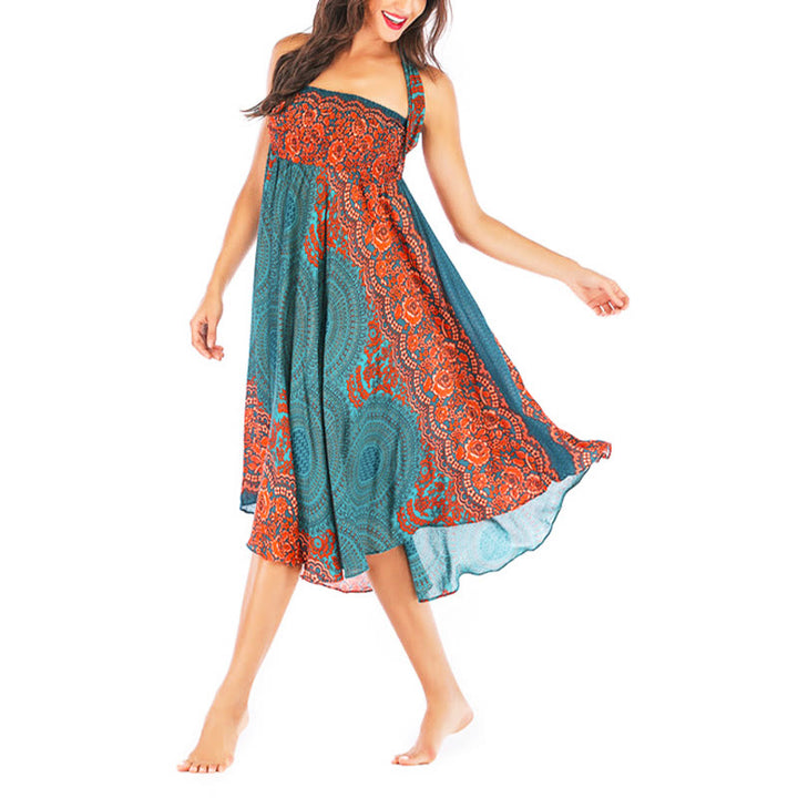 Buddha Stones Two Style Wear Bohemian Kompasroos Bloemenrok met Vetersluiting Jurk - image 8