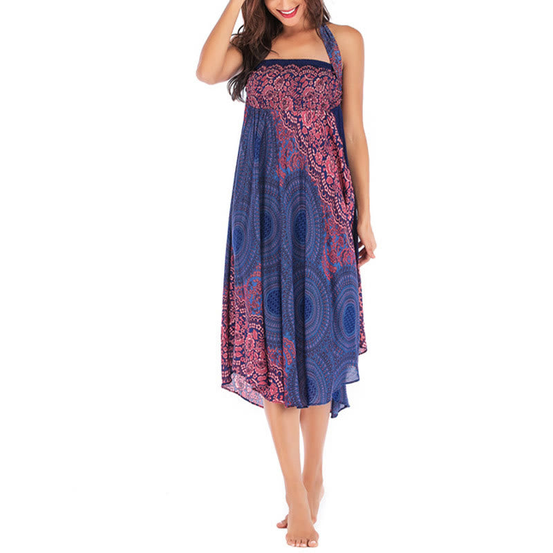 Buddha Stones Two Style Wear Bohemian Kompasroos Bloemenrok met Vetersluiting Jurk - image 17