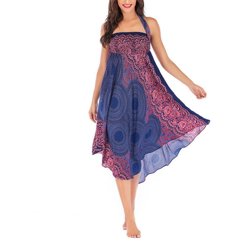 Buddha Stones Two Style Wear Bohemian Kompasroos Bloemenrok met Vetersluiting Jurk - image 11