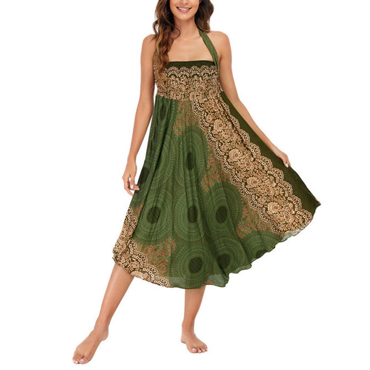 Buddha Stones Two Style Wear Bohemian Kompasroos Bloemenrok met Vetersluiting Jurk - image 20