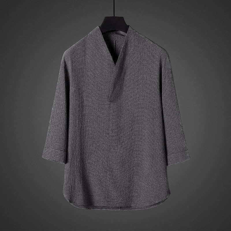 Buddha Stones Casual herenoverhemd met V-hals en Mouwlengte - Donkergrijs - US/UK/AU46, EU56 (5XL) - image 2