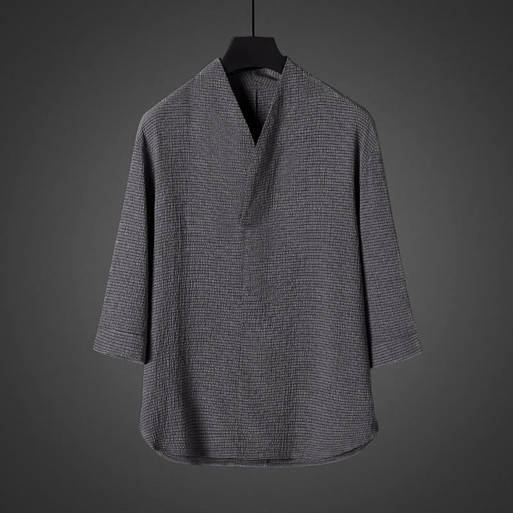 Buddha Stones Casual herenoverhemd met V-hals en Mouwlengte - Donkergrijs - US/UK/AU46, EU56 (5XL) - image 2