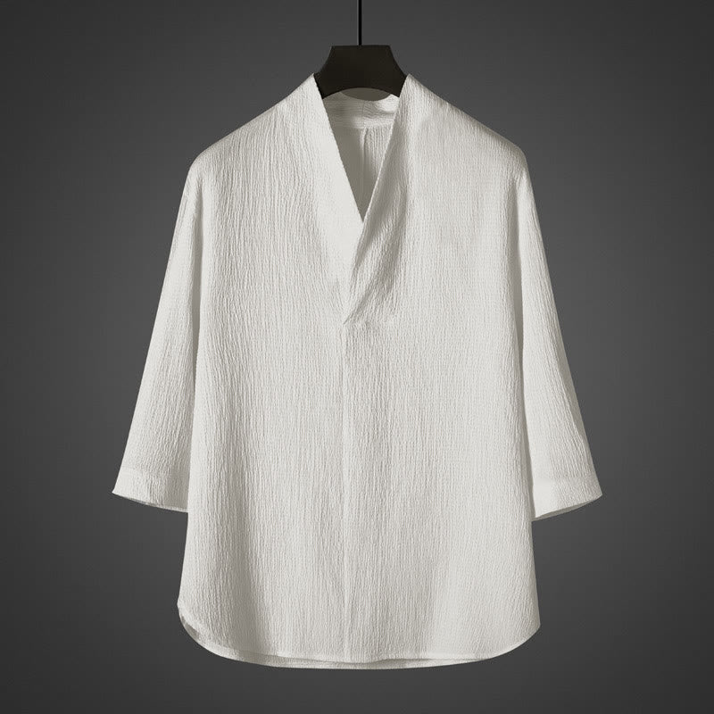Buddha Stones Casual herenoverhemd met V-hals en Mouwlengte - Wit - US/UK/AU46, EU56 (5XL) - image 0