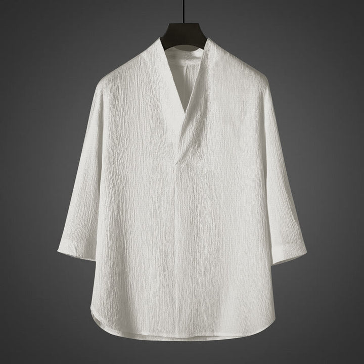 Buddha Stones Casual herenoverhemd met V-hals en Mouwlengte - Wit - US/UK/AU46, EU56 (5XL) - image 0