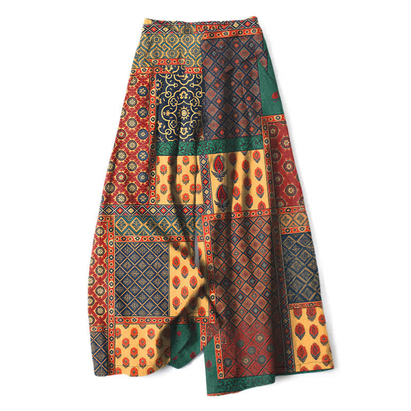 Buddha Stones Damesbroek met elastische Taille , wijde pijpen, vintage bloemenprint, katoen-linnenlook en Zakken. - Sienna - US16, UK/AU20, EU48 (3XL) - image 0