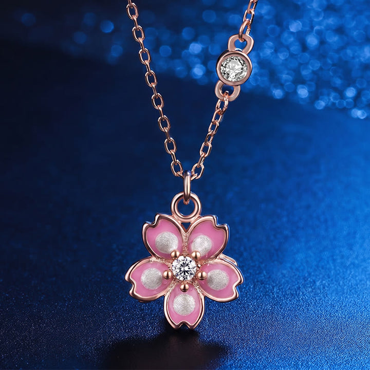 Buddha Stones 925 Sterling Zilveren Kersenbloesem Draaibare Ketting - Roségouden kersenbloesem - image 0