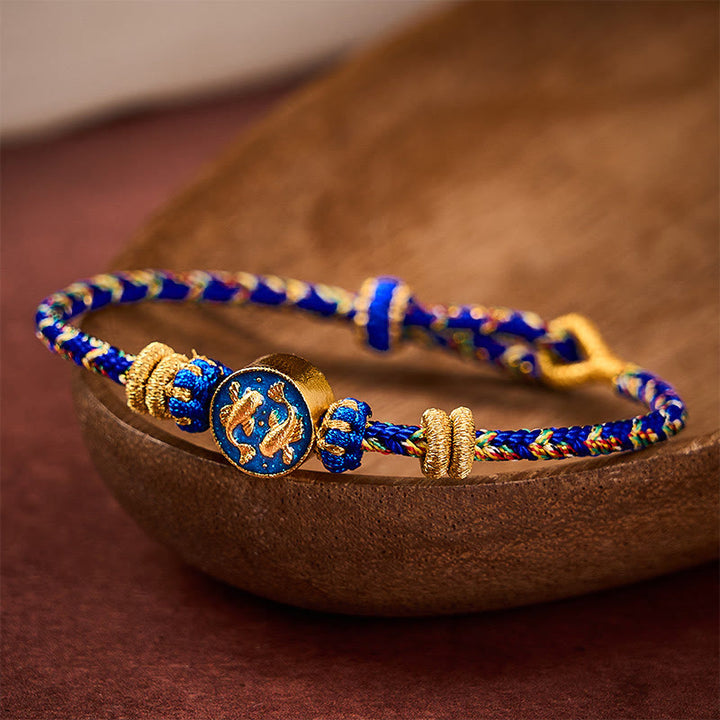 Buddha Stones Handgeweven touwarmband met dubbele gouden koi- Armband . - image 3