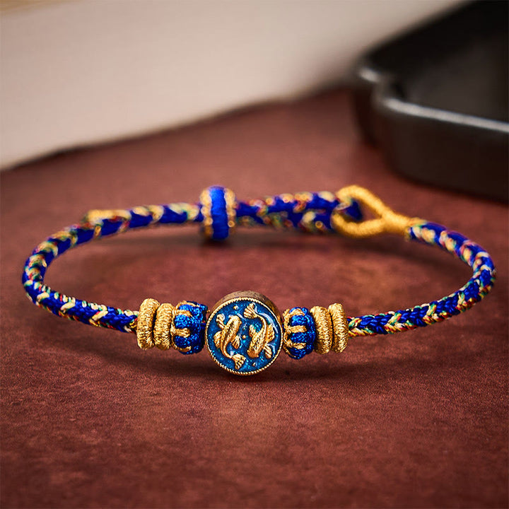 Buddha Stones Handgeweven touwarmband met dubbele gouden koi- Armband . - image 11