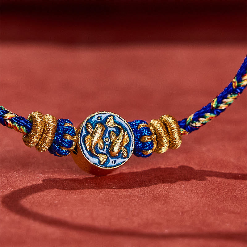 Buddha Stones Handgeweven touwarmband met dubbele gouden koi- Armband . - image 13
