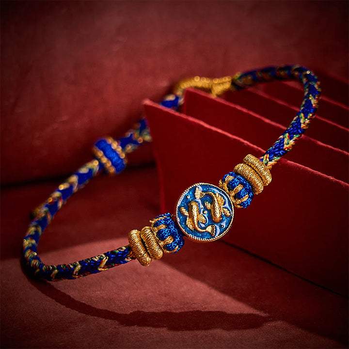 Buddha Stones Handgeweven touwarmband met dubbele gouden koi- Armband . - Blauw (Polsomtrek: 5,51-7,48 inch / 14-19 cm) - image 0