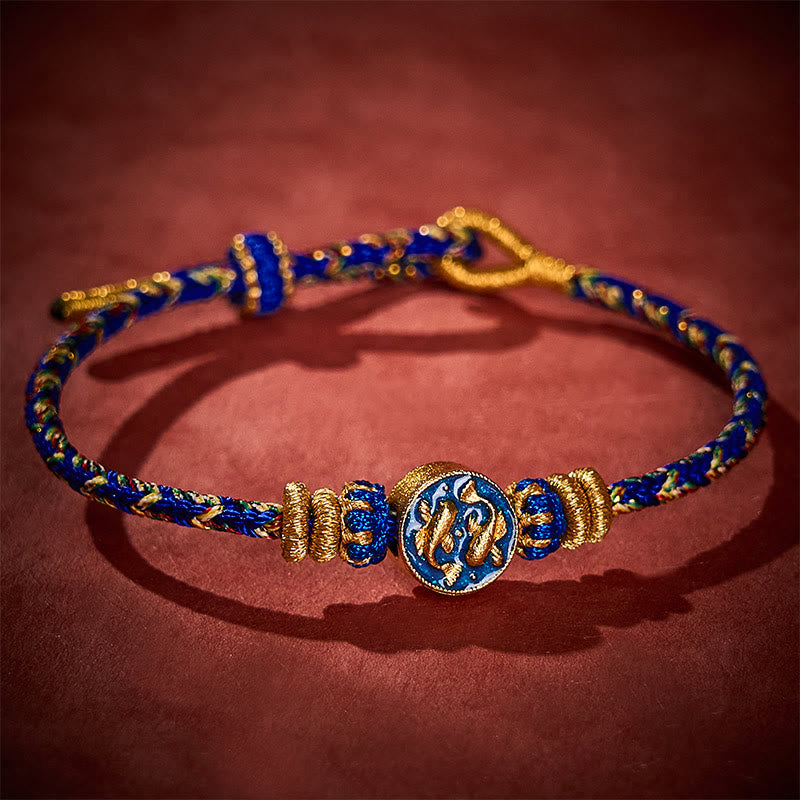 Buddha Stones Handgeweven touwarmband met dubbele gouden koi- Armband . - image 2