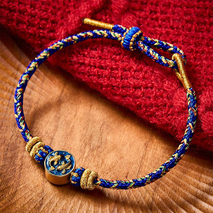 Buddha Stones Handgeweven touwarmband met dubbele gouden koi- Armband . - image 1