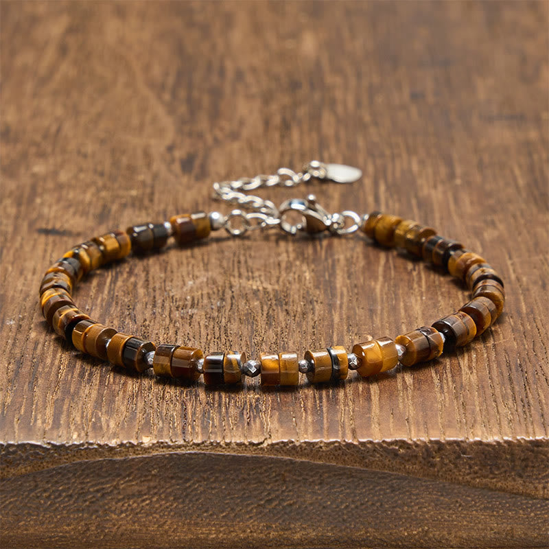 Buddha Stones Amethist, tijgeroog, rozenkwarts, blauwe jaspis, zwarte obsidiaan, platte Armband - Tijgeroog (Polsomtrek: 16-18 cm) - image 5