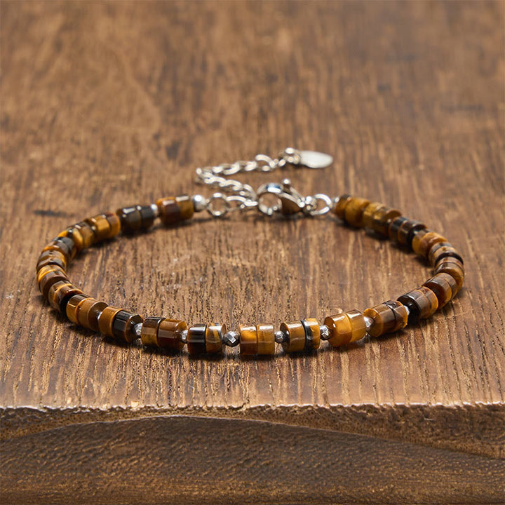 Buddha Stones Amethist, tijgeroog, rozenkwarts, blauwe jaspis, zwarte obsidiaan, platte Armband - Tijgeroog (Polsomtrek: 16-18 cm) - image 5