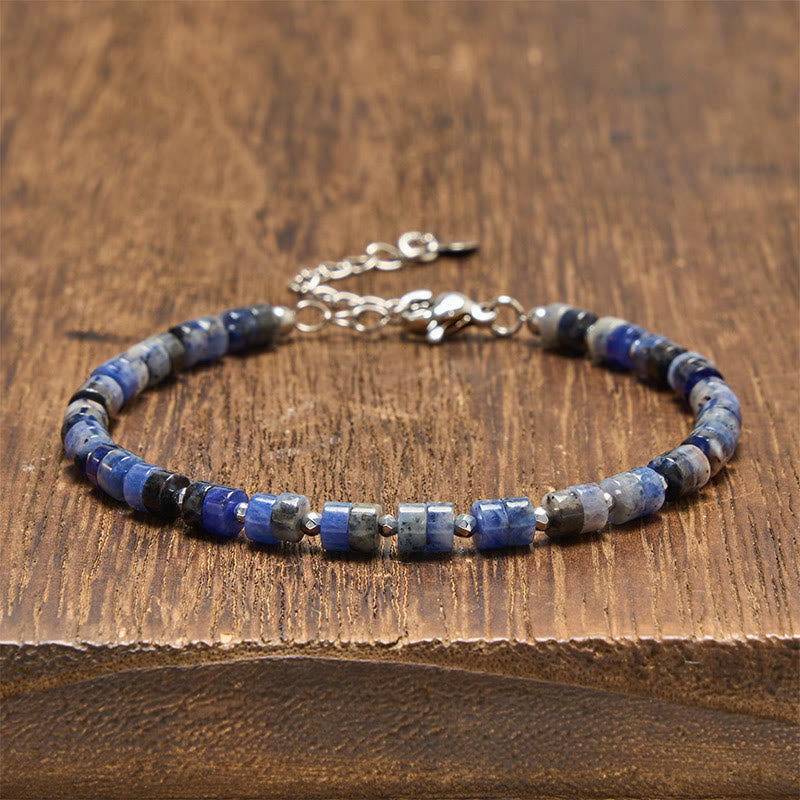 Buddha Stones Amethist, tijgeroog, rozenkwarts, blauwe jaspis, zwarte obsidiaan, platte Armband - Sodalite (Polsomtrek: 16-18 cm) - image 15