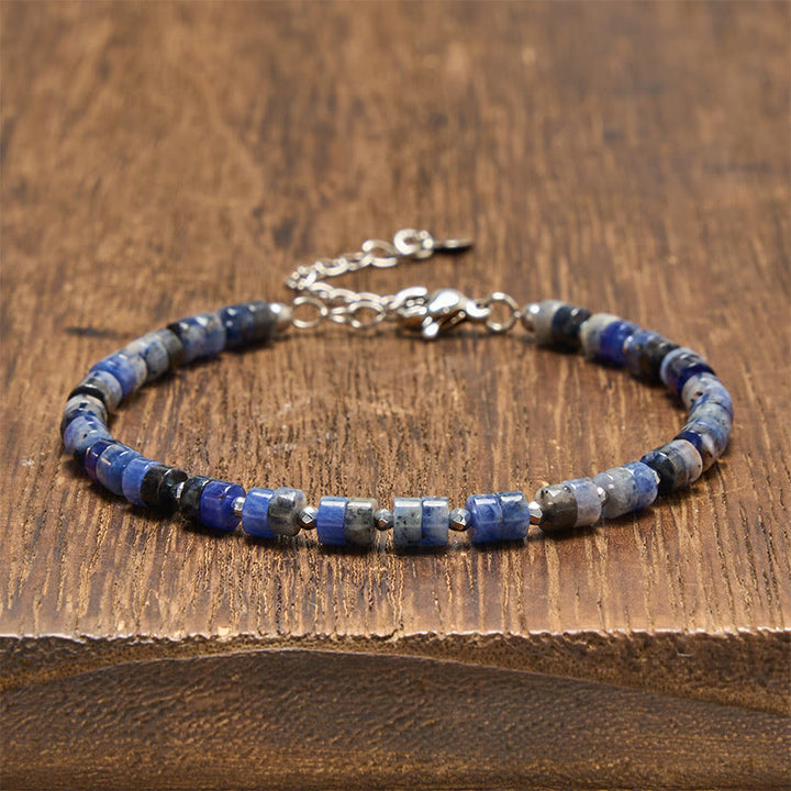 Buddha Stones Amethist, tijgeroog, rozenkwarts, blauwe jaspis, zwarte obsidiaan, platte Armband - Sodalite (Polsomtrek: 16-18 cm) - image 15