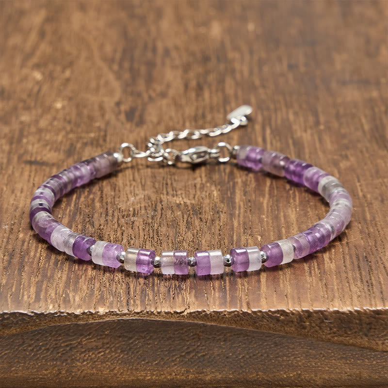Buddha Stones Amethist, tijgeroog, rozenkwarts, blauwe jaspis, zwarte obsidiaan, platte Armband - Amethist (Polsomtrek: 16-18 cm) - image 0