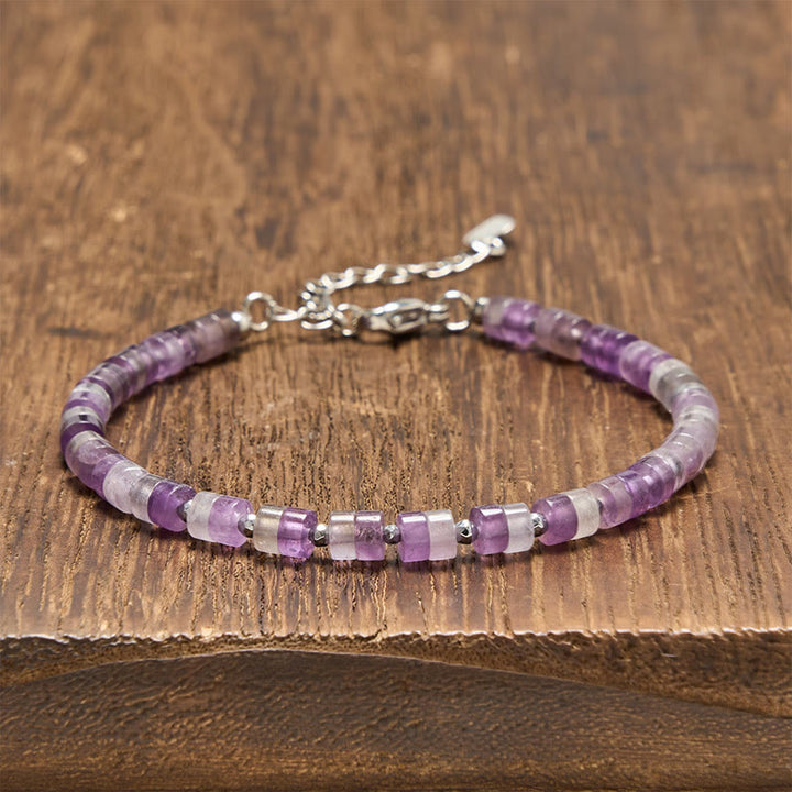 Buddha Stones Amethist, tijgeroog, rozenkwarts, blauwe jaspis, zwarte obsidiaan, platte Armband - Amethist (Polsomtrek: 16-18 cm) - image 0