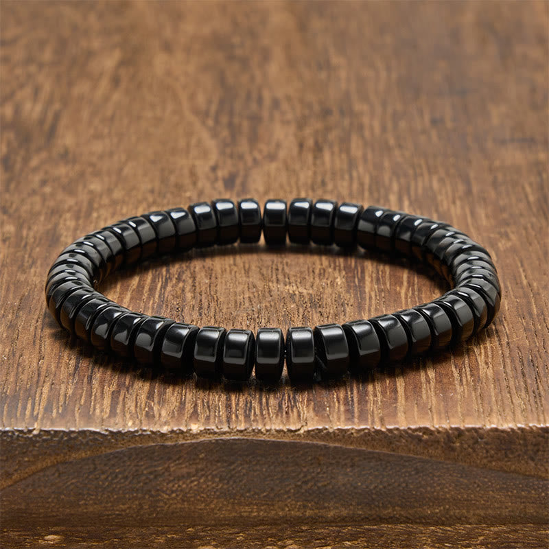 Buddha Stones Armband met rechte, gefacetteerde kralen van natuurlijke zwarte obsidiaan voor extra kracht. - Zwarte obsidiaan (Polsomtrek: 15-16 cm) - image 0