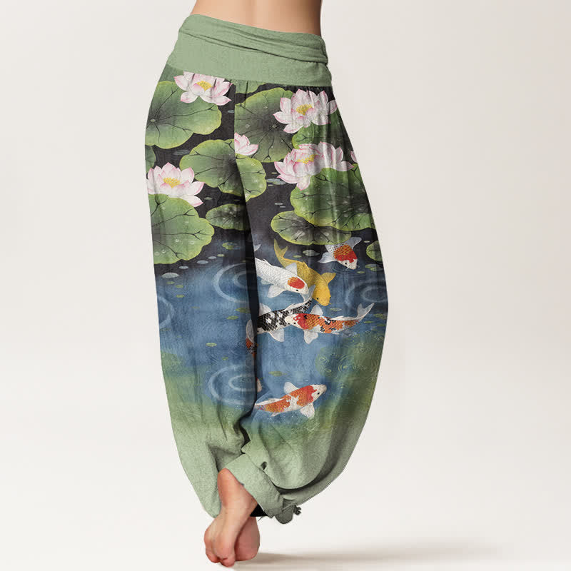 Buddha Stones Dames harembroek met elastische Taille en lotus- en koivijverpatroon - image 1