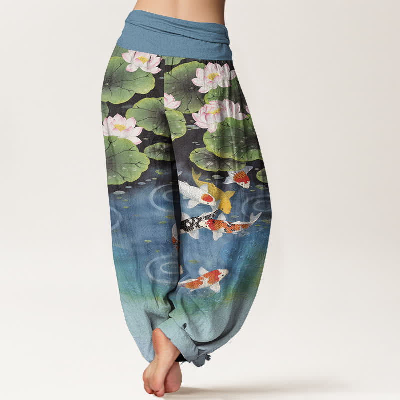 Buddha Stones Dames harembroek met elastische Taille en lotus- en koivijverpatroon - image 6