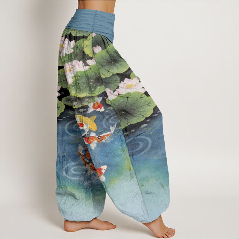 Buddha Stones Dames harembroek met elastische Taille en lotus- en koivijverpatroon - image 7
