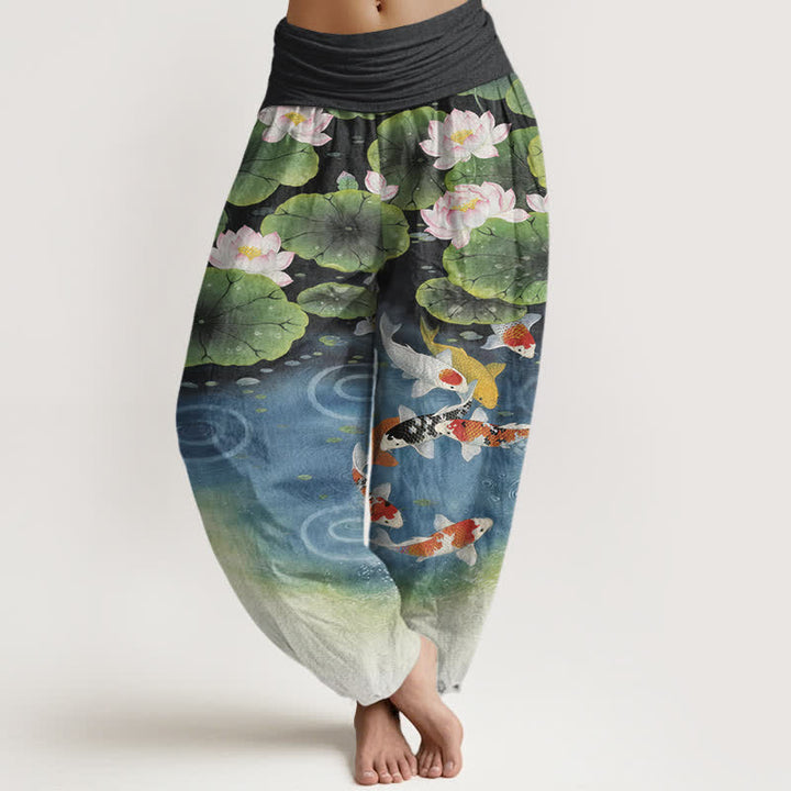 Buddha Stones Dames harembroek met elastische Taille en lotus- en koivijverpatroon - Zwart - US16, UK/AU20, EU48 (3XL) - image 8
