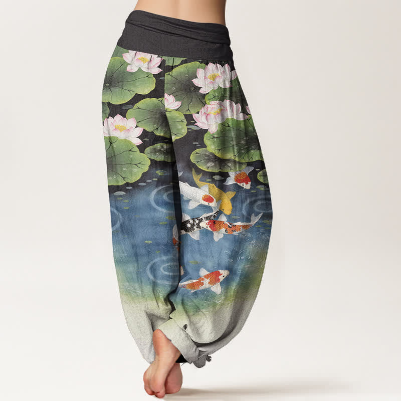 Buddha Stones Dames harembroek met elastische Taille en lotus- en koivijverpatroon - image 9