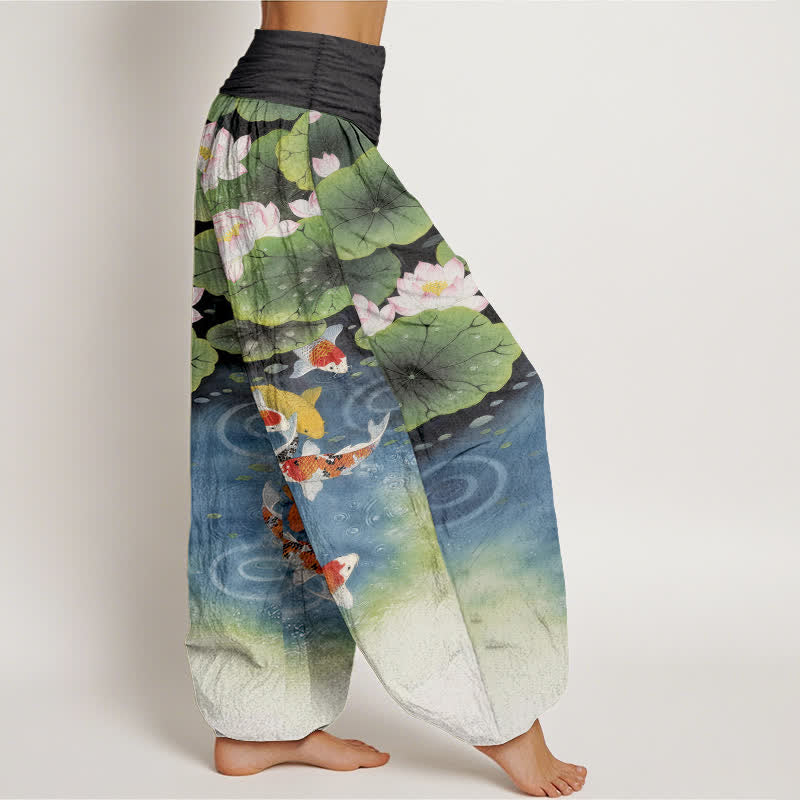 Buddha Stones Dames harembroek met elastische Taille en lotus- en koivijverpatroon - image 10