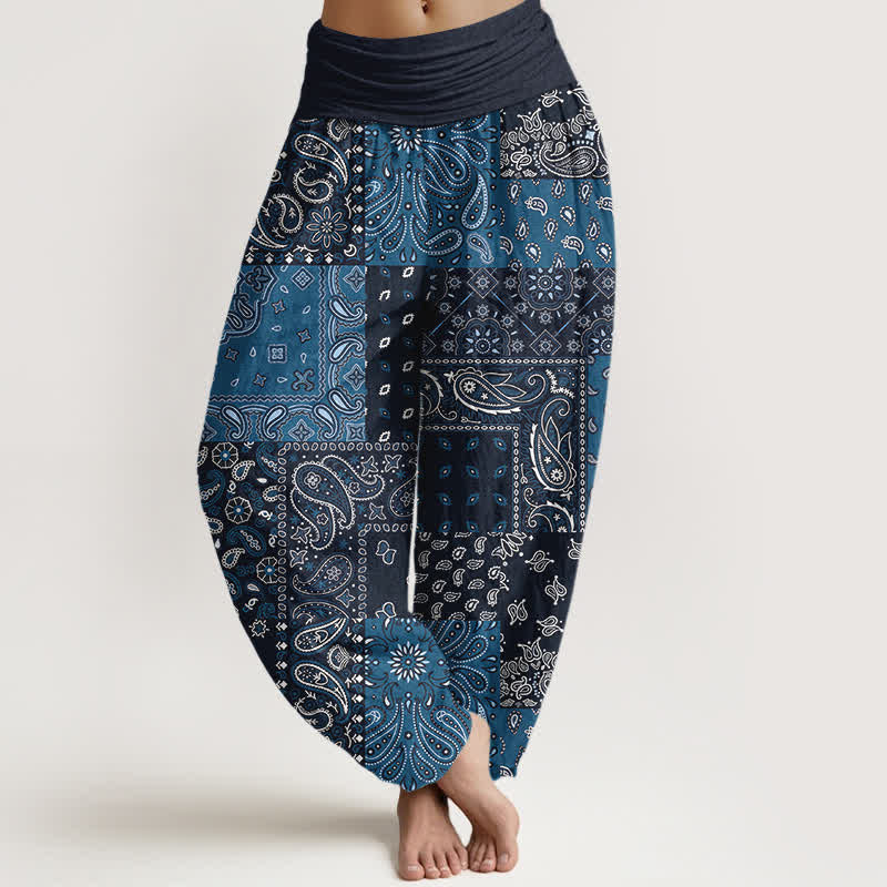 Buddha Stones Elegante damesharembroek van 100% Cotton met paisleyprint en elastische Taille . - Marine - US16, UK/AU20, EU48 (3XL) - image 0