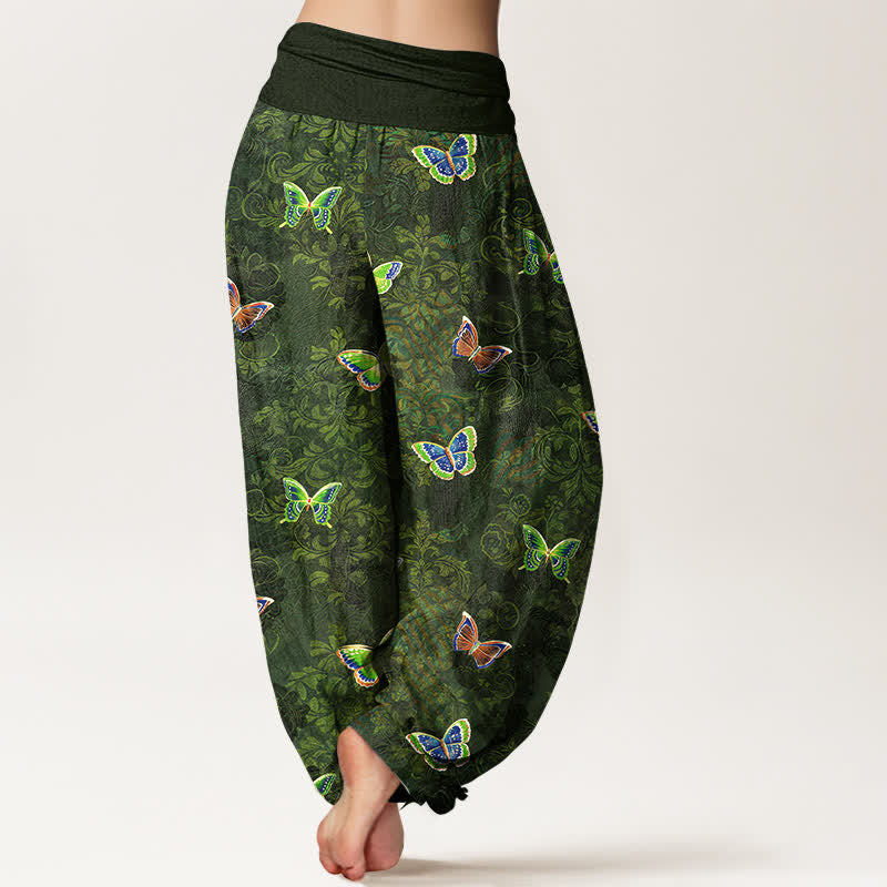 Buddha Stones Harembroek voor dames met elastische Taille en 100% Cotton en klimplantenpatroon. - image 1