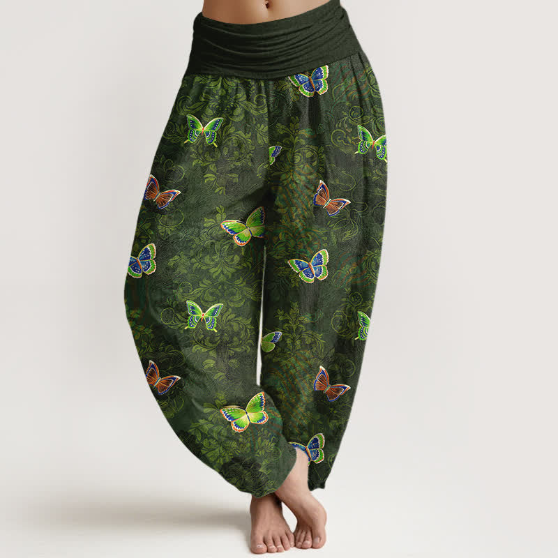 Buddha Stones Harembroek voor dames met elastische Taille en 100% Cotton en klimplantenpatroon. - Donker olijfgroen - US16, UK/AU20, EU48 (3XL) - image 0