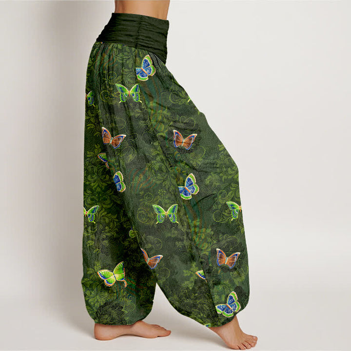 Buddha Stones Harembroek voor dames met elastische Taille en 100% Cotton en klimplantenpatroon. - image 2