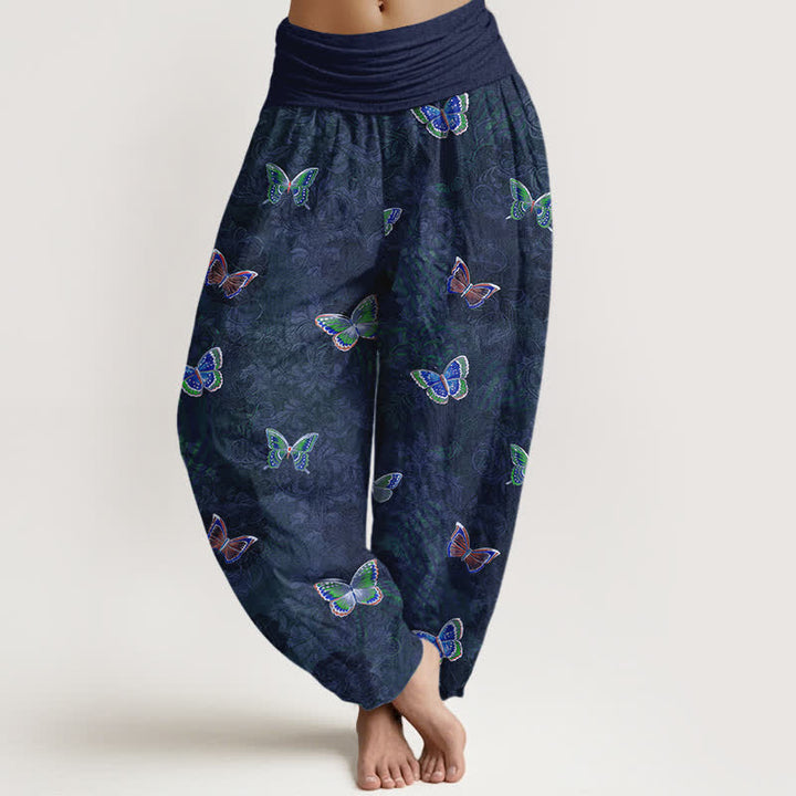 Buddha Stones Harembroek voor dames met elastische Taille en 100% Cotton en klimplantenpatroon. - Middernachtblauw - US16, UK/AU20, EU48 (3XL) - image 5