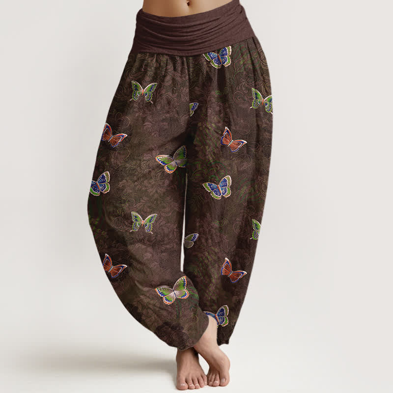 Buddha Stones Harembroek voor dames met elastische Taille en 100% Cotton en klimplantenpatroon. - Zadelbruin - US16, UK/AU20, EU48 (3XL) - image 8