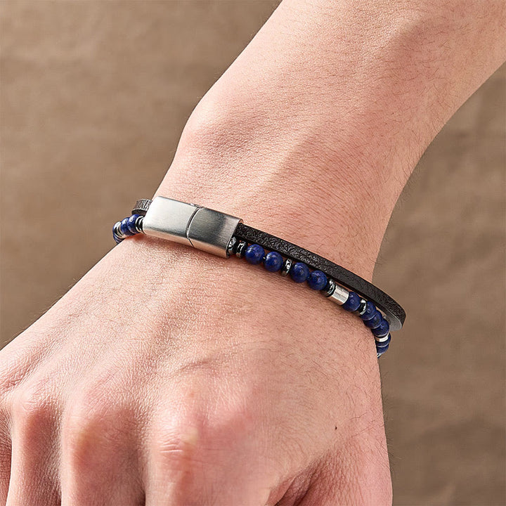 Buddha Stones Lapis Lazuli Truth Dubbelgewikkelde Leren Armband - image 22