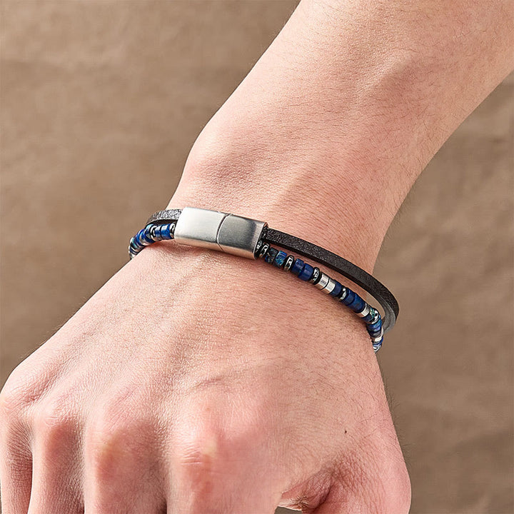 Buddha Stones Lapis Lazuli Truth Dubbelgewikkelde Leren Armband - image 6