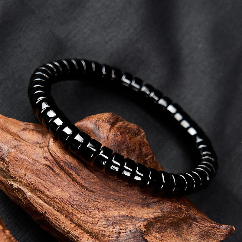 Buddha Stones Armband met rechte, gefacetteerde kralen van natuurlijke zwarte obsidiaan voor extra kracht. - image 1