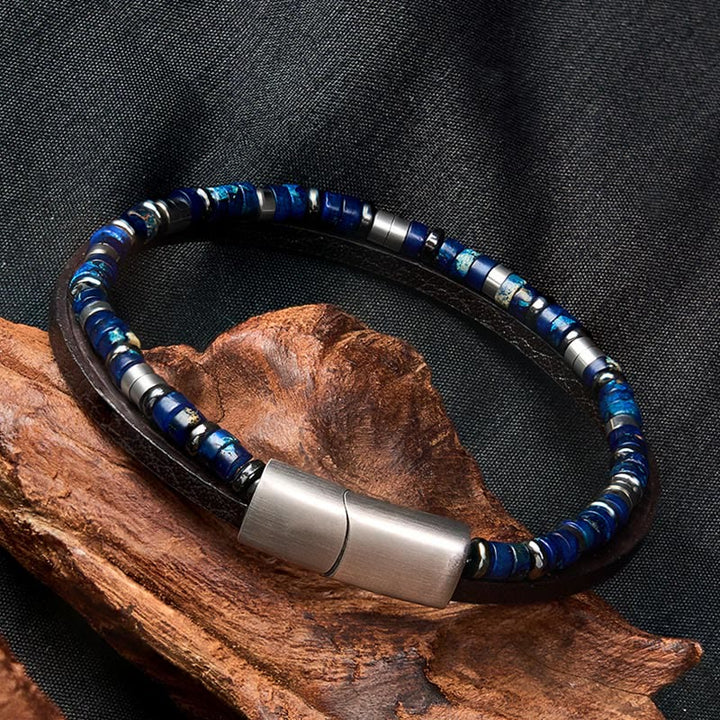Buddha Stones Lapis Lazuli Truth Dubbelgewikkelde Leren Armband - image 4