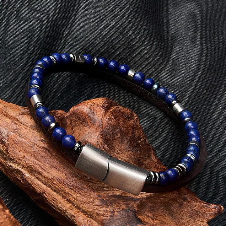 Buddha Stones Lapis Lazuli Truth Dubbelgewikkelde Leren Armband - image 20