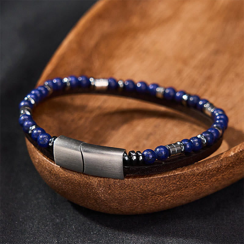 Buddha Stones Lapis Lazuli Truth Dubbelgewikkelde Leren Armband - image 17